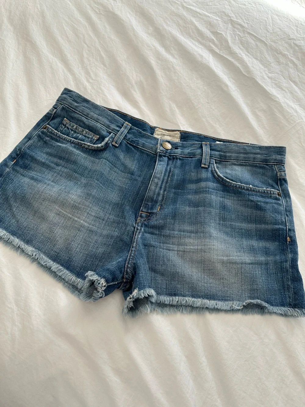 Current/Elliott Distressed Mid-Blue Denim Cutoff Shorts, size 32